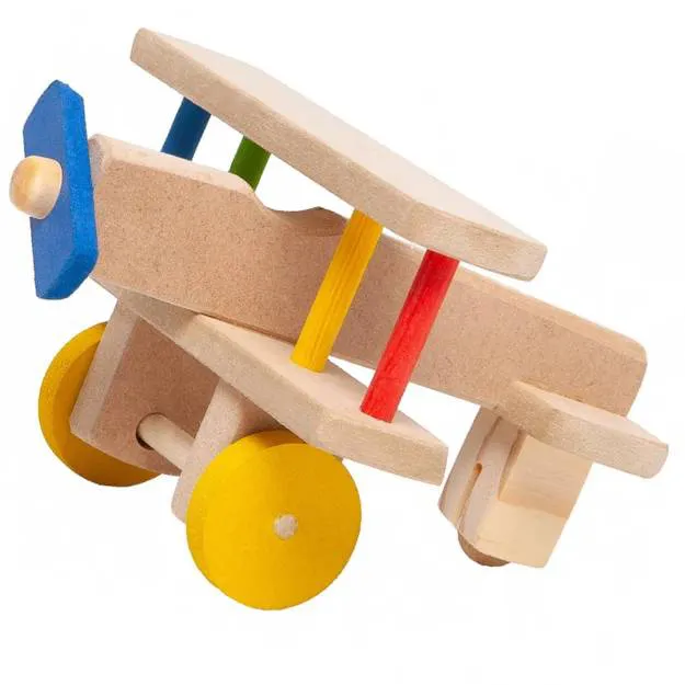 Avião educativo de madeira colorido infantil – brinquedo pedagógico lúdico e resistente