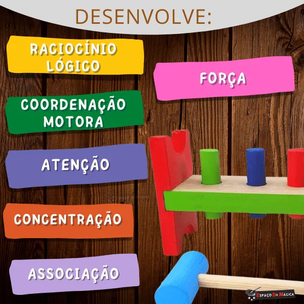 Brinquedo educativo bate pinos de madeira colorido estilo Montessori para coordenação motora infantil