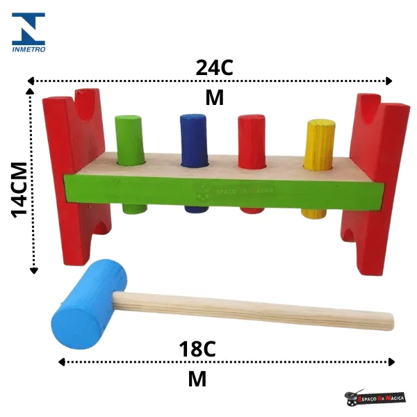 Brinquedo educativo bate pinos de madeira colorido estilo Montessori para coordenação motora infantil