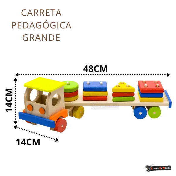 Carreta educativa de madeira com formas geométricas coloridas para encaixar – brinquedo pedagógico Montessori