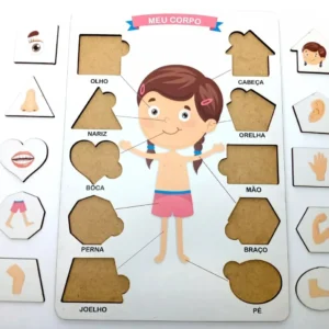 Brinquedo educativo de madeira corpo humano menina colorido com peças de encaixe Montessori