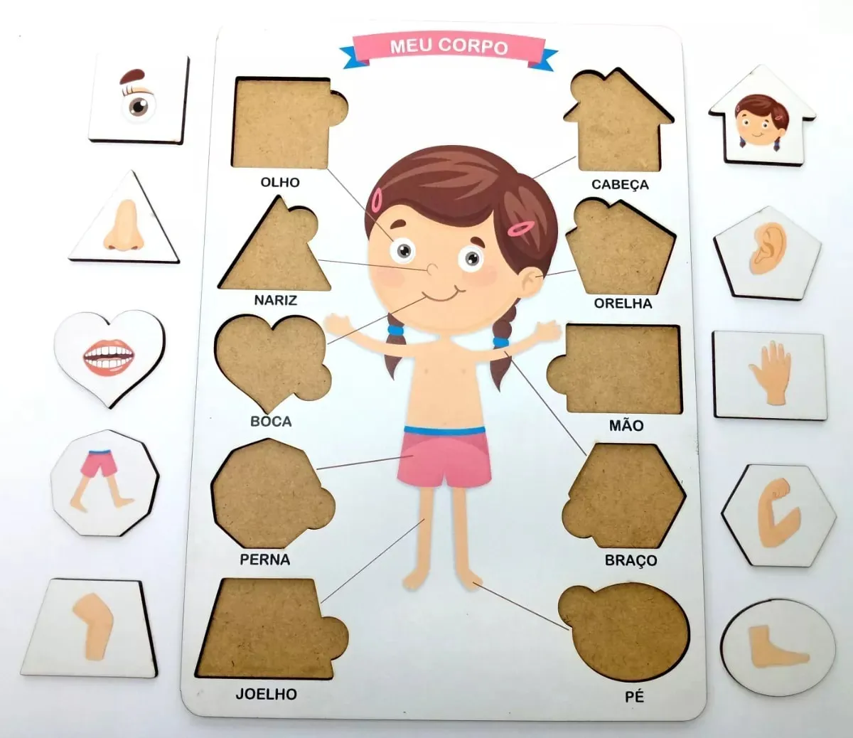 Brinquedo educativo de madeira corpo humano menina colorido com peças de encaixe Montessori