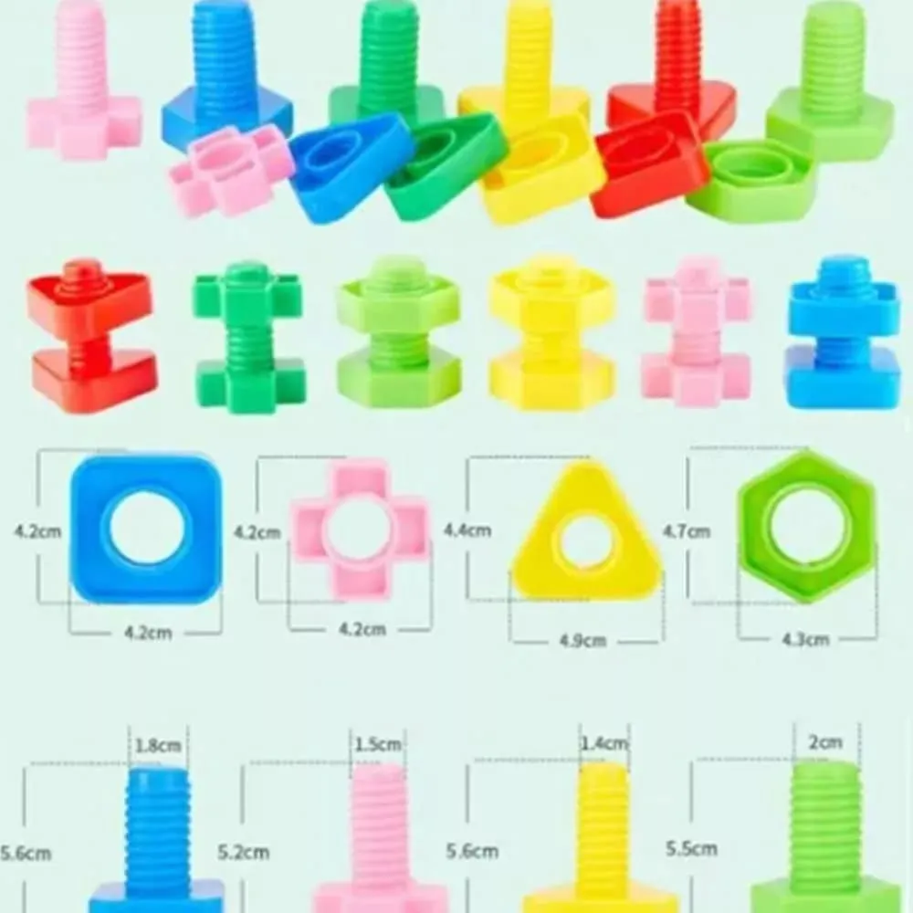 Kit parafuso e porca colorido educativo estilo Montessori 10 peças 5cm