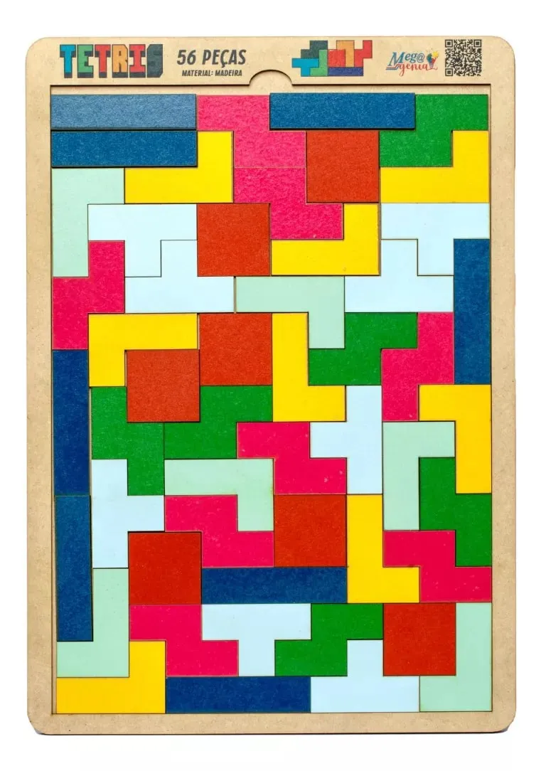 Jogo Tetris educativo de madeira colorido estilo Montessori para crianças