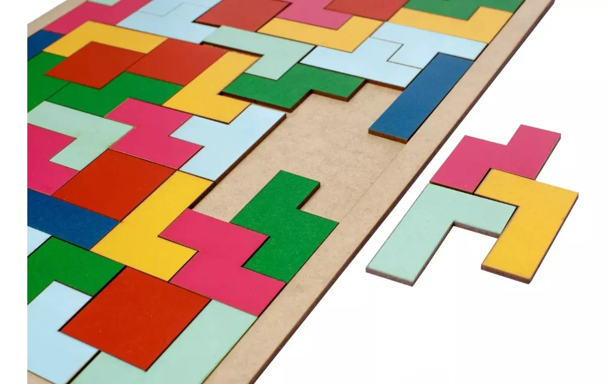 Jogo Tetris educativo de madeira colorido estilo Montessori para crianças