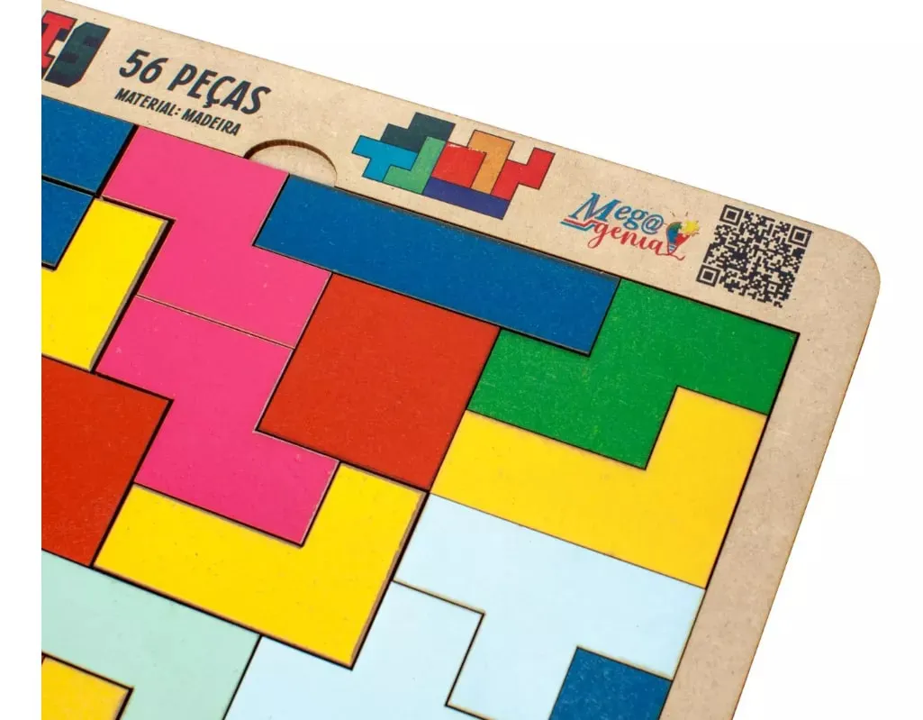 Jogo Tetris educativo de madeira colorido estilo Montessori para crianças