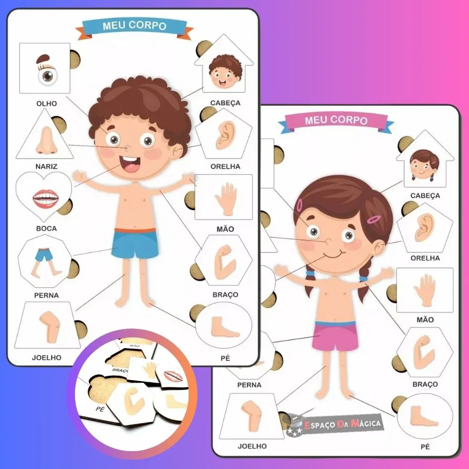 Brinquedo educativo de madeira corpo humano menina colorido com peças de encaixe Montessori